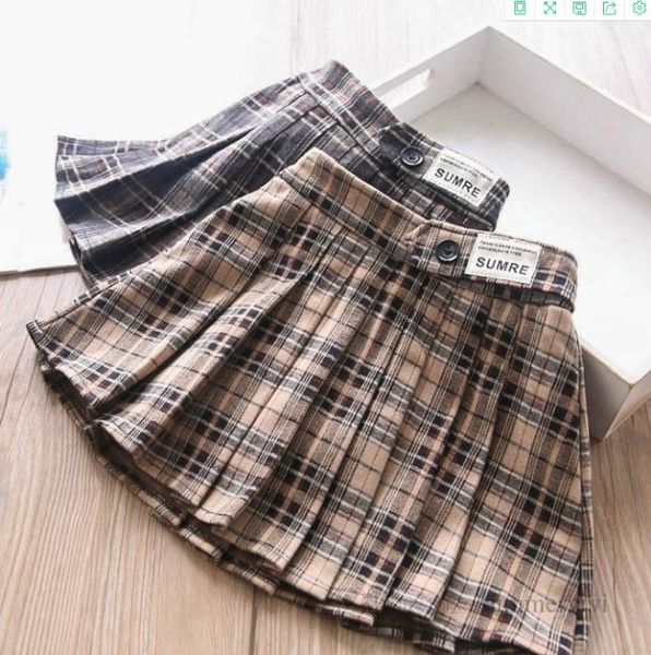 preppy style children plaie pleated skirt girls letter printed labeling lattice skirts autumn kids princess clothes a81508846148, Blue